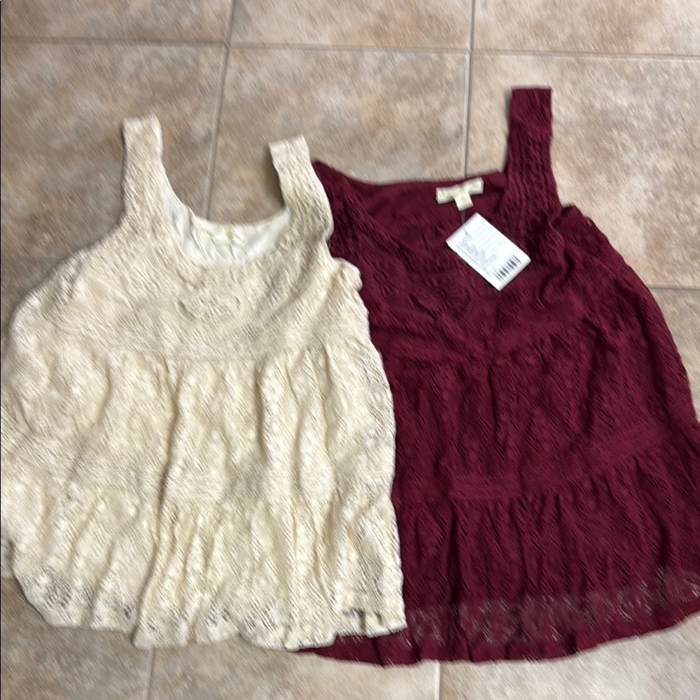 Cream and Burgundy Lace Tank Tops
